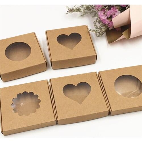 50Pcs Kraft Paper Cardboard Handmade Gift Boxes With Transparent PVC Window For Displays Product Packing Boxes Small Gift Boxes