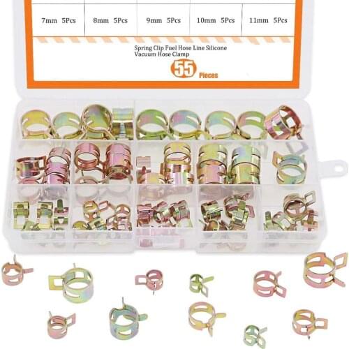 55Pcs Spring Band Type Action Fuel Line Silicone Vacuum Hose Pipe Clamp Low Pressure Air Clip Clamps Fasteners Assortment Kit