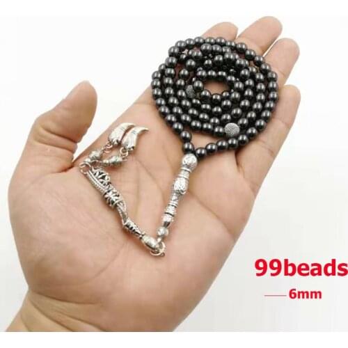 99beads 6mm Hematite Tasbih Natural stone Metal tassel pocket prayer beads Muslim bracelet Islam stone Saudi arabia Rosary