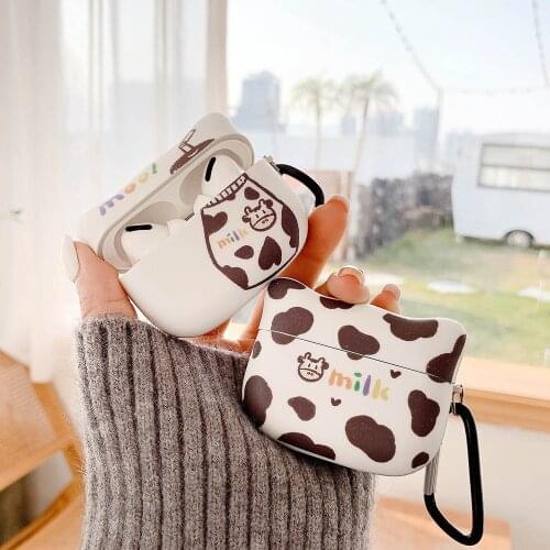 Earphone Cover Case For Apple AirPods 1/2 Pro 3 Case Cute Milk Cow Cat Head Shape Soft Headphone Protective Shell Accessories