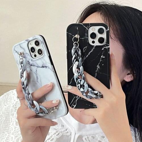 Korean INS classice marble chic chain Bracelet Soft IMD Phone Case For iPhone 12 Pro XR X XS Max 7 8 Plus 11 Pro Max SE 20 Cover