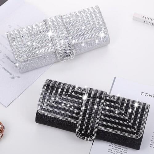 Black Clutch Purse and Handbag with Rhinestone Womens Party Evening Bag Luxury Wedding Clutch Female Shoulder Bag