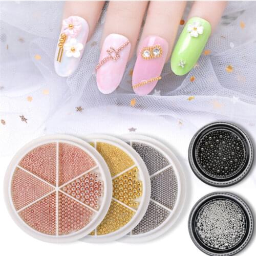 Golden Silver Black Size Mixed Steel Ball Nail Accessories Metal 6 Grid Mixed Turntable Steel Ball Jewelry DIY Nail Decoration