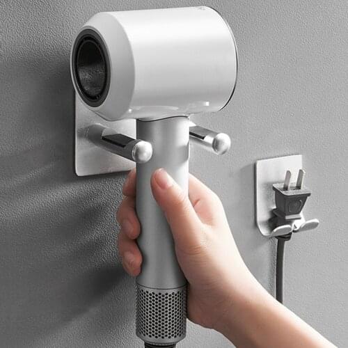 Rack Free Punch Storage Bracket Hanger Bathroom Silver Wall Mount For Dyson Hair Dryer Holder Waterproof Aluminium Storage Rack