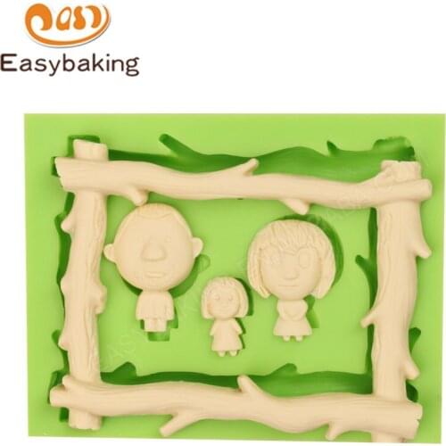 DIY Wood Frame Shape Family Modelling 3D Silicone Mold Fondant Cake Decoration Mould for Sugarpaste Fudge