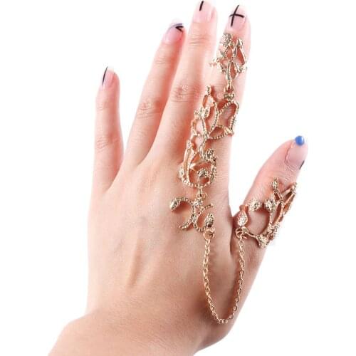 1pc Two Finger Knuckle Ring Double Ring Link for Women Girl Party Jewelry Hollow Out Flower Crystal Joint Finger Ring