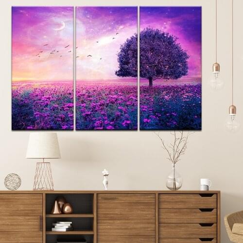 Canvas Painting Purple tree and flowers 3 Pieces Wall Art Painting Modular Sport Wallpapers Poster Print living room Home Decor