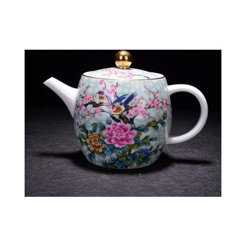Jingdezhen Ceramic Teapot Kung Fu Tie Guan Yin Green Teaware Blue and White Porcelain Home Small Open Flower Bird Tea Set