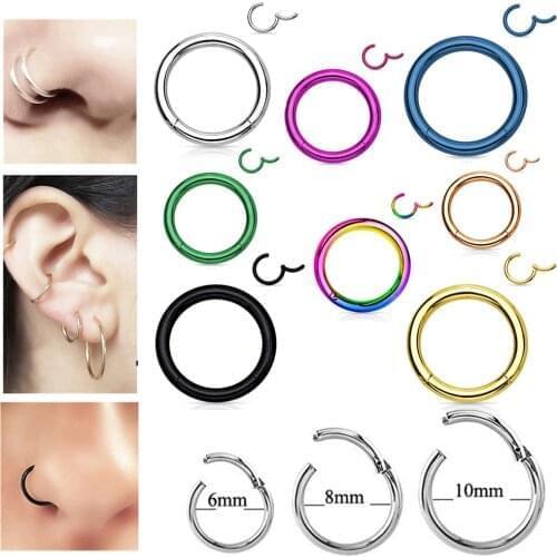 1PC Titanium G23 Nose Ring Clicker circle Ring Piercing Nostril Nose Hoop Piercings 6/8/10mm ear Helix Cartilage Tragus Ring