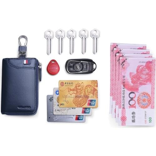 Leather Key Wallet Luxury Mens and Womens Cowhind Retro Zippered Key Bag Car Key Ring Multi-Function Purse 2021 Brand Design