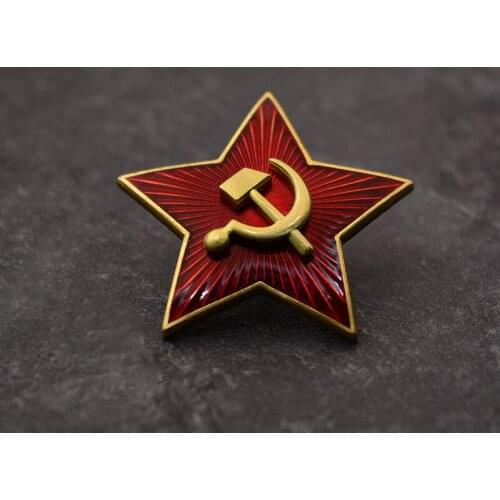 Soviet Union CCCP Red Army Crest Russia Little Red Star Sickle Axe 3D Brass Lenin Cap Badge Brooch USSR Medals