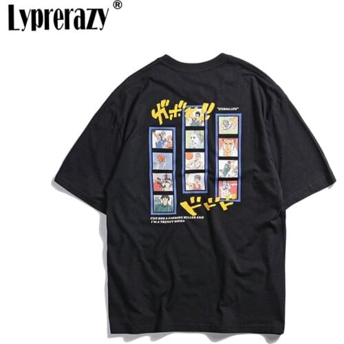 Lyprerazy Mens Printed Short Sleeve T-Shirts Summer Cartoons Hip Hop Casual Cotton Tops Tees Streetwear T shirt