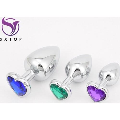 3 Size Anal Plug Heart Aluminum alloy Crystal Anal Plug Removable Butt Plug Stimulator Anal Sex Toys Prostate Massager Dildo