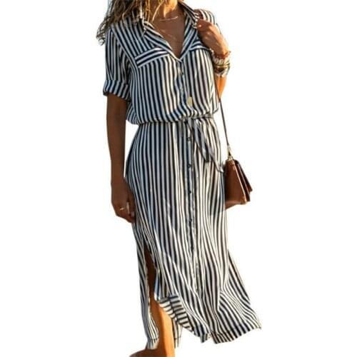 Fashion Women Striped Long Sleeve Dress Spring Autumn Casual Loose Long Dress Beach Holiday Evening Party Maxi Dresses Sundress