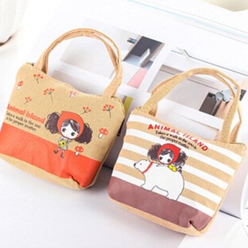 Cartoon Coin Purse For Women Girl Linen Wallets Zipper Key Case Key Bag Change Purses Wallet Card Holder Coin Pocket Pouch