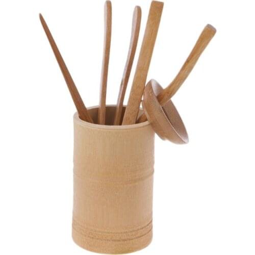 6Pcs Tea Ceremony Utensils Set Bamboo Teaspoons Needle Clip Strainer Tong Tube