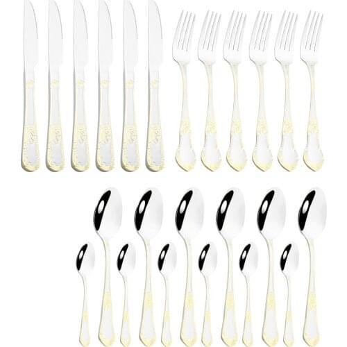 Dinnerware 18/10 Stainless Steel Set Western Royal Vintage Metal Cutlery Spoons Knife Fork Silver Set Tableware for Kitchen Home