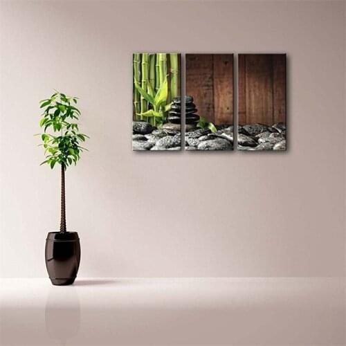 3 Panel Wall Art Green Bamboo Grove Black Zen Stones DPainting Pictures Print On Canvas The Picture For Home Modern Decoration