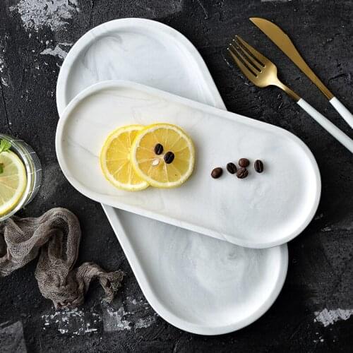 Nordic Style Marbled Ceramic Plate Dessert Plate Oval Tray Storage Tray Home Breakfast Tray