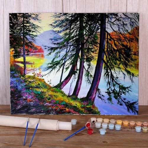 Landscape Near The Lake DIY Paint By Numbers Set Oil Paints 40*50 Oil Painting Wall Decoration For Adults Handiwork Wholesale