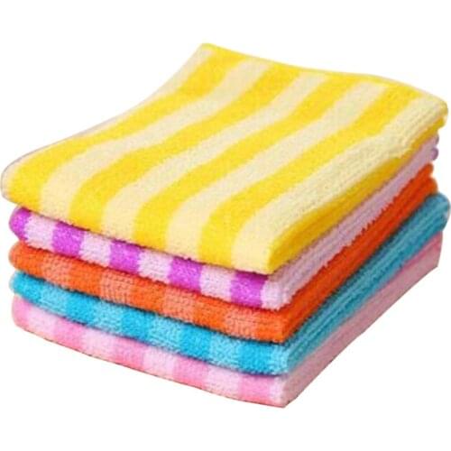 Hot Sale 5Pcs Kitchen Dining Striped Wash Towel Absorbent Square Microfiber Dishcloths