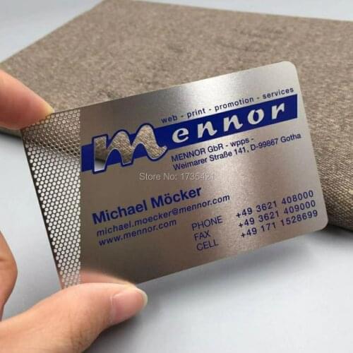 Credit card size Fork/knife logo cutting out stainless steel metal cards with logo printing