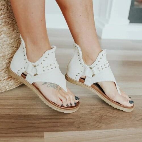 Sandals for Women Summer Flat Fashion Womens Sandals 2021 Flip Flop Roman Comfortable Sandals Zipper Rivets Open Toe Sandals