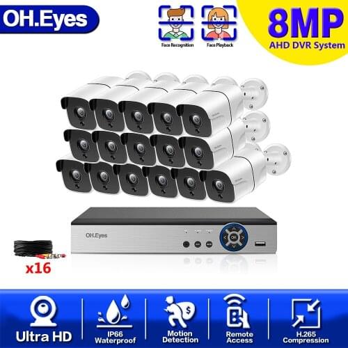 OH.eyes 16ch Video Surveillance Kit Security Camera System 8pcs 8MP CCTV IP66 waterproof Camera Video Surveillance Email Alert