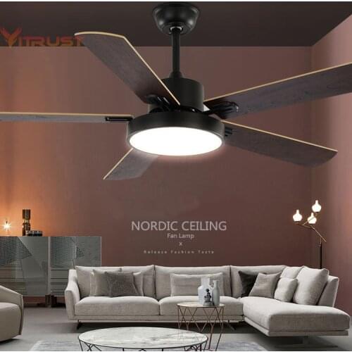 Modern wooden pendant fan with light kits Nordic ceiling fan lamp restaurant living room fan lamp Office Bar Fan 42 52 inch