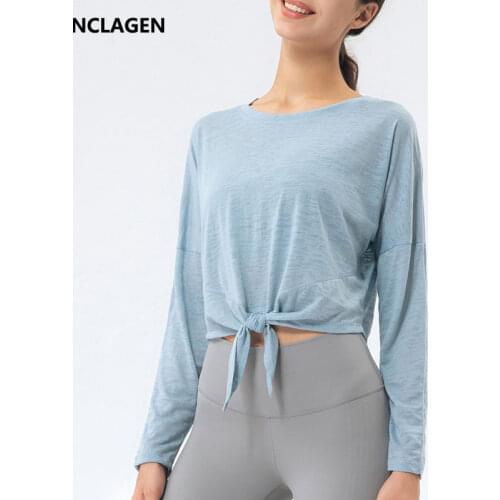 NCLAGEN Fitness Top Womens Loose Yoga Blouse Long Sleeve Gym T-shirt Sports Athletic Active Breathable Hollow Out Running Smock