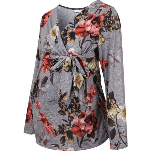 Maternity Tops Women Maternity Comfy Breastfeeding T-Shirt Pregnancy T-Shirt Ruched Floral Flower Tops Maternity Clothes