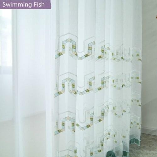 2019 New White Tulle With Green Embroidery Sheer Curtain For Living Room Bedroom Home Deco Fashion Pattern Voile Curtain