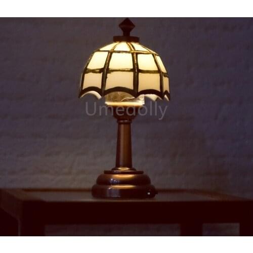 Vintage 1/12 Scale Miniature Dollhouse Desk Lamp Mini LED Lighting for OB11 BJD Doll House Furniture Accessories Toy