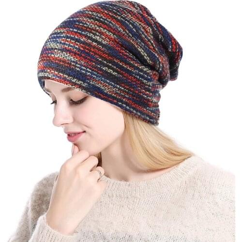 Knitted Hat Winter Hats For Women Men Skullies Beanies Mask Striped Beanie Gorros Bonnet Warm Baggy Soft Thick Hat Caps
