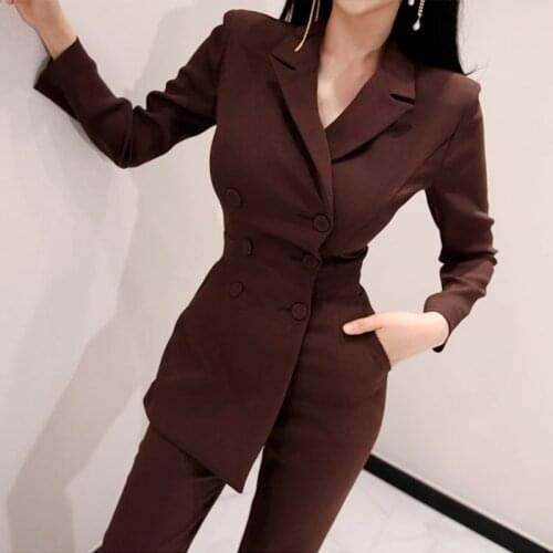 Office Ladies Irregular Double Breasted Women Jumpsuit Notched Elegant Ankle-length Pant Jumpsuits Slim Waist Long Playsuit 2018