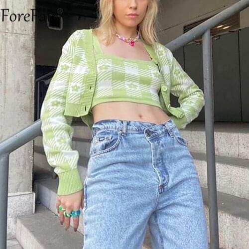 Forefair Autumn Sexy Green Crop Top Backless Off Shoulder Sleeveless Floral Fashion Vintage Summer Casual Women Tank Tops Y2k