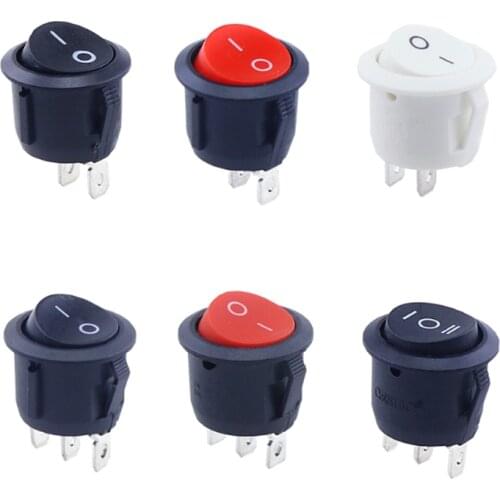 1pcs 5pcs 10pcs Red Black White ON/OFF Round Rocker Toggle Switch 6A/250VAC 10A 125VAC Plastic Push Button Switch 2PIN 3PIN