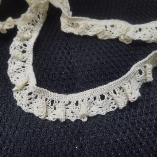 1M Retro Guipure Pleated Lace Ribbon Trim 1.2cm Beige White Lace Fabric Dress Decoration Craft Supplies Sewing Accessories QZ52