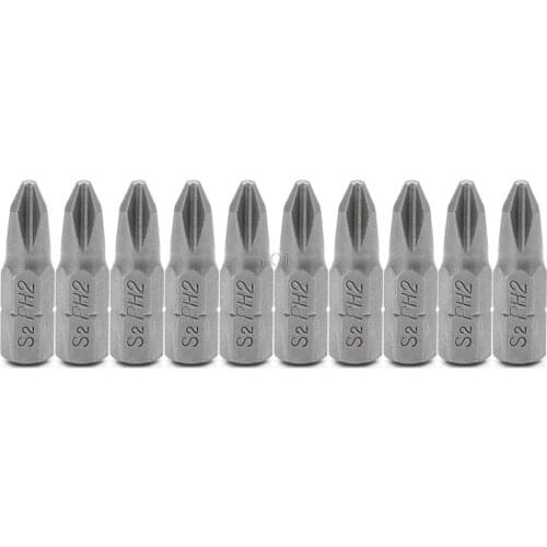 10 Pcs S2 Steel Screwdriver Bits 25mm Hex Shank Torque PH2 Antislip Magnetic Hand Tools