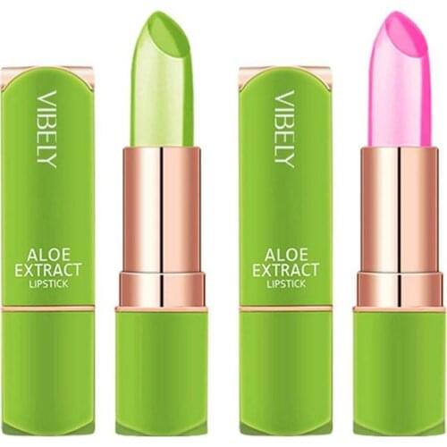 2pcs Moisture Lip Balm Long-Lasting Natural Aloe Vera Lipstick Color Mood Changing Moisturizing Lipstick Non Stick Cup Lip Gloss