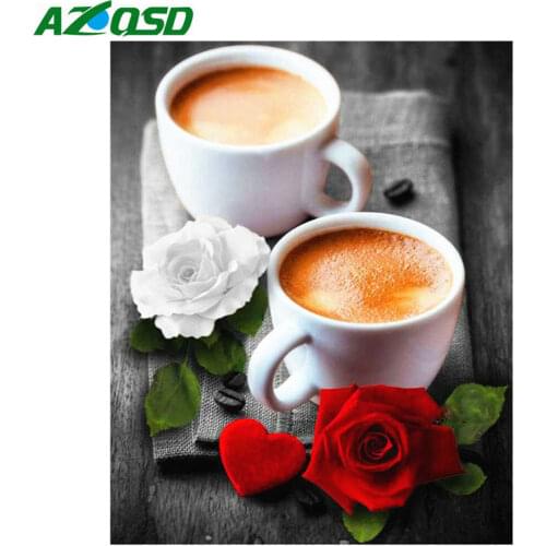 AZQSD Full Square Diamond Painting Coffee Picture Of Rhinestones 5d Diy Wall Art Handmade Home Decoration Gift Needlework