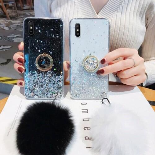 Bling Glitter Case For Xiaomi Redmi Note 8 Pro Cases Ring Holder Cover Xiaomi Redmi Note 7 8 Pro 8T With Hairball Cases Bumper