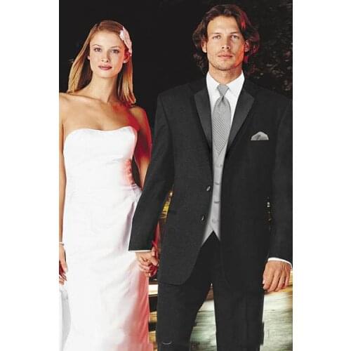 Black cheap slim fit Custom made prom two Buttons single breasted notch lapel formal man Tuxedo bridegroom Wedding/business Suit