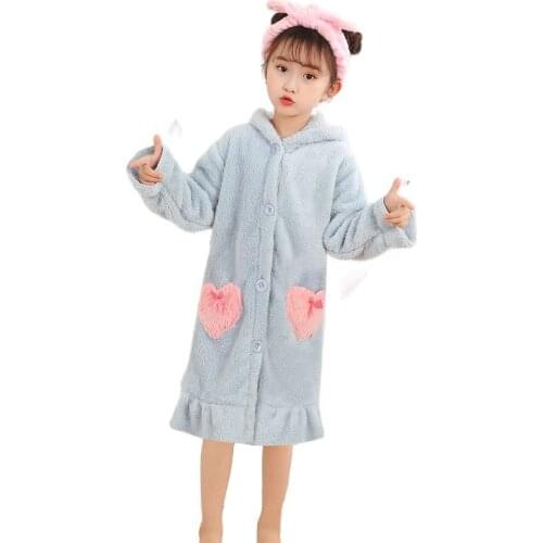 Kids Fashion Nightgowns Robes Baby Girls Sleepwear 2021 New Winter Baby Nightgowns Pajamas Children Flannel Hooded Boys Homewear
