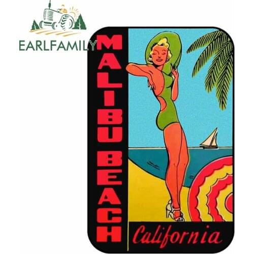 EARLFAMILY 13cm x 8.6cm Auto Car Stickers for Malibu Beach California Car Styling Decals Bumper VAN Camper Vinyl Car Wrap