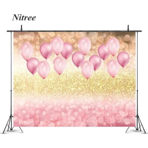 Birthday Photography Background Party Golden Pink Balloons Backdrop Decor Photocall Backdrop Photo Studio