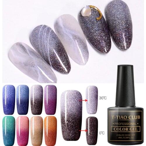 T-TIAO CLUB Rainbow Thermal Color Changing Gel Nail Polish Holographic Glitter Temperature Soak Off UV Nails Gel Varnish Polish