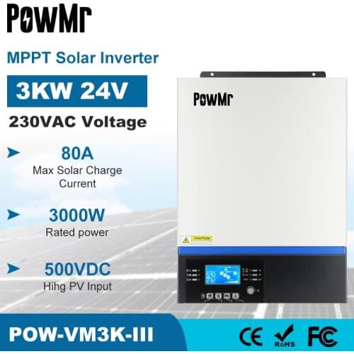 3KW Pure Sine Wave Hybrid Inverter 24V 230V Built-in 80A MPPT Charge Controller 40A AC Charger With USB Bluetooth-Compatible