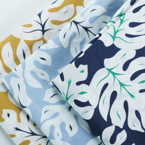 HLQON cotton sateen Tricolor water color leaves fabric for women clothing sewing upholstery tissue wedding dress patchwork DIY