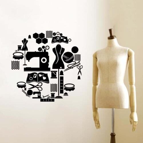 Sewing Tools Vinyl Wall Stickers Tailor Shop Decoration Scissors Clothes Stand Wall Decal Window Vinyl Murals AC384